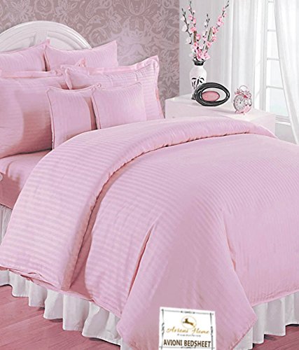 Double Bed Sheet 100% Cotton 200 TC Plain Satin Stripes in Light Pink in Avioni Packing
