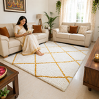 Avioni Atlas Collection- Micro Yellow and Cream Moroccon Design Carpet -Different Sizes
