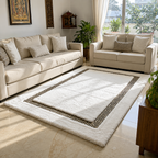 Avioni Divine Collection | Luxury Golden Touch With White/Cream Plain Soft And Plush Handmade Living Room Rugs | Different Sizes | Carpet for Living Room
