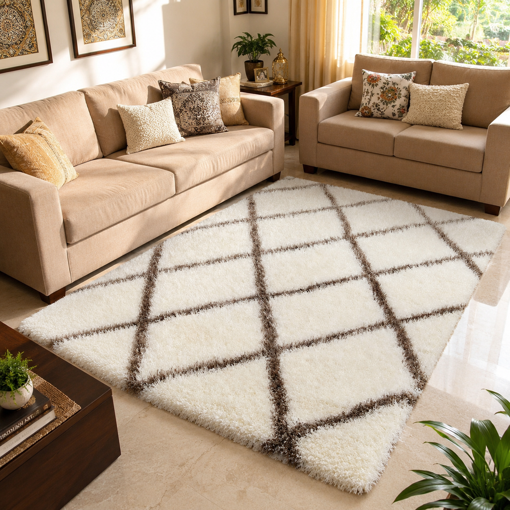 Avioni Atlas Collection- Micro Abstract Moroccon Design Cream And Brown Carpet -Different Sizes