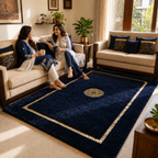 Avioni Divine Collection | Luxury Golden Touch With Blue Shag Soft And Plush Handmade Living Room Rugs | Different Sizes | Carpet for Living Room