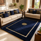 Avioni Divine Collection | Luxury Golden Touch With Blue Shag Soft And Plush Handmade Living Room Rugs | Different Sizes | Carpet for Living Room