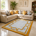 Avioni Luxury Collection- Plush Luxury Grey and Yellow Tone Carpet with 3d Traditional Design -Different Sizes Shaggy Fluffy Rugs and Carpet for Living Room