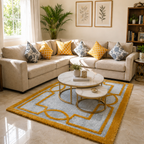 Avioni Luxury Collection- Plush Luxury Grey and Yellow Tone Carpet with 3d Traditional Design -Different Sizes Shaggy Fluffy Rugs and Carpet for Living Room