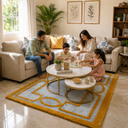 Avioni Luxury Collection- Plush Luxury Grey and Yellow Tone Carpet with 3d Traditional Design -Different Sizes Shaggy Fluffy Rugs and Carpet for Living Room