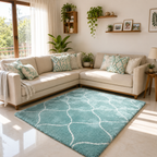Avioni Home Atlas Collection - Moroccan Style Microfiber Carpet In Aqua | Soft, Non-Slip, Easy to Clean
