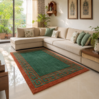 Avioni Luxury Collection- Plush Luxury Green and Golden Mustard Carpet with Greek Border Design -Different Sizes- Carpet for Living Room
