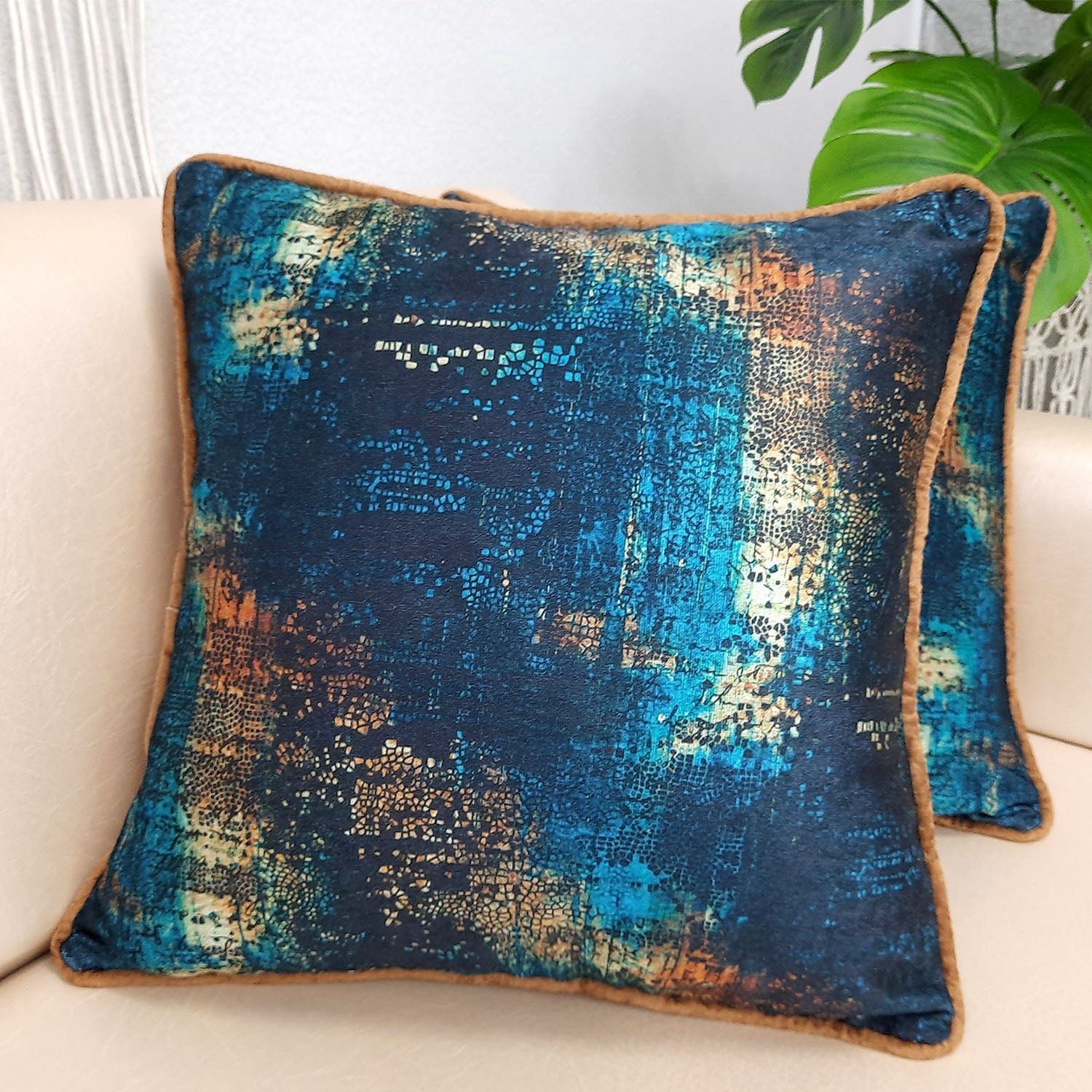 Cushion Covers – Beautiful Blue Abstract Design – 40cm x 40cm (~16″ x 16″)
