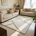 Avioni Divine Collection | Luxury Golden Touch With White Soft And Plush Living Room Rugs | Different Sizes | Carpet for Living Room