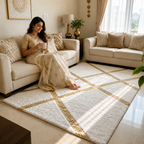 Avioni Divine Collection | Luxury Golden Touch With White Soft And Plush Living Room Rugs | Different Sizes | Carpet for Living Room