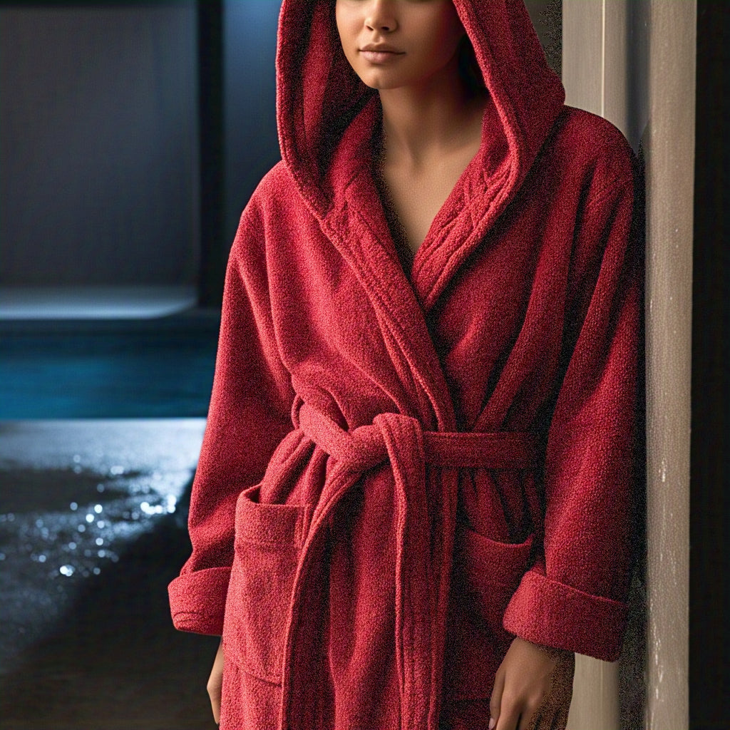 Avioni by Loomkart | Classic Luxury Terry Hooded Bathrobes – Hotel and Spa Quality Robes Made with 100% terry cotton -Red