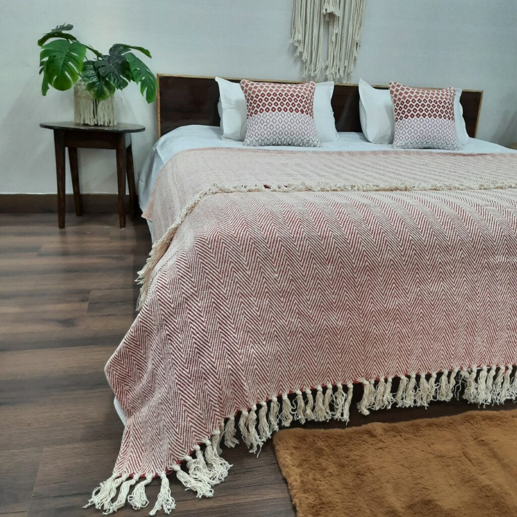 Red Cotton Blankets |Organic Bio Washed|King Sized Double Bed In Giftable Zip Packing By Avioni-228 cms x 228 cms-90x90 inches