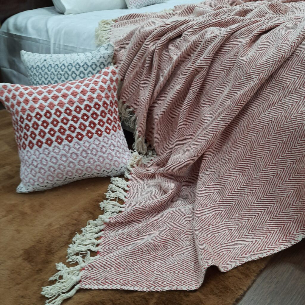 Red Cotton Blankets |Organic Bio Washed|King Sized Double Bed In Giftable Zip Packing By Avioni-228 cms x 228 cms-90x90 inches