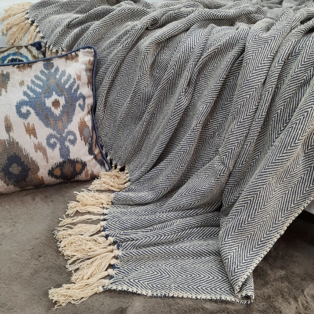 Blue Cotton Blankets |Organic Bio Washed|King Sized Double Bed In Giftable Zip Packing By Avioni