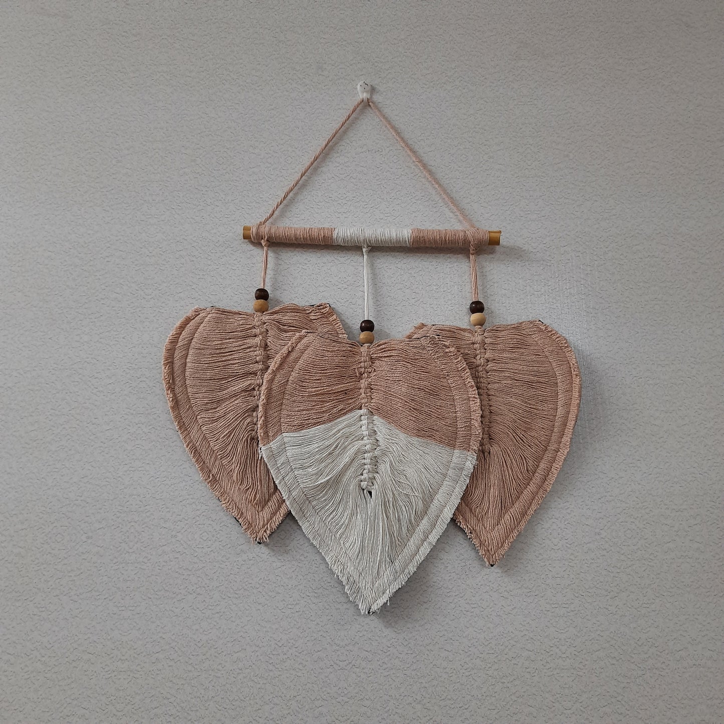 Avioni Feather Macrame Wall Hanging With Beads, Macrame Knotted Wall Tapestry, Living Room Bedroom Interior Decor-Peach And White