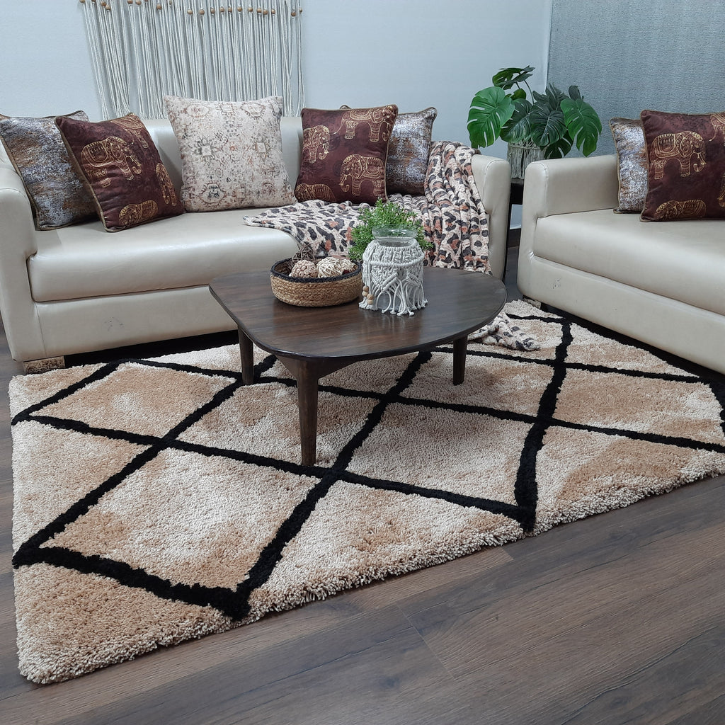 Avioni Home Atlas Collection - Moroccan Style Microfiber Carpet In Beige| Soft, Non-Slip, Easy to Clean