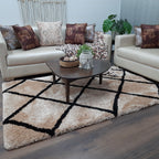 Avioni Home Atlas Collection - Moroccan Style Microfiber Carpet In Beige| Soft, Non-Slip, Easy to Clean