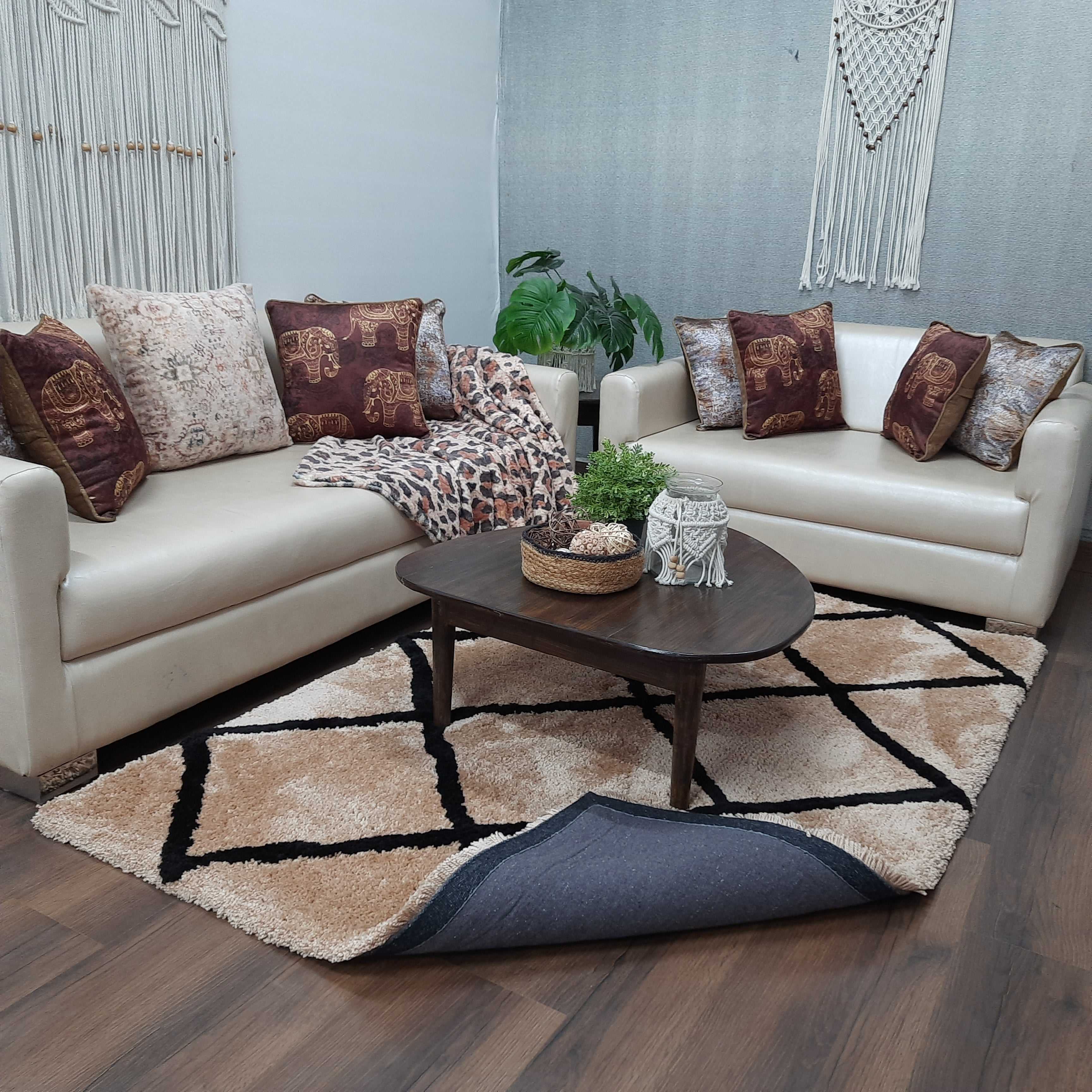 Avioni Home Atlas Collection - Moroccan Style Microfiber Carpet In Beige| Soft, Non-Slip, Easy to Clean