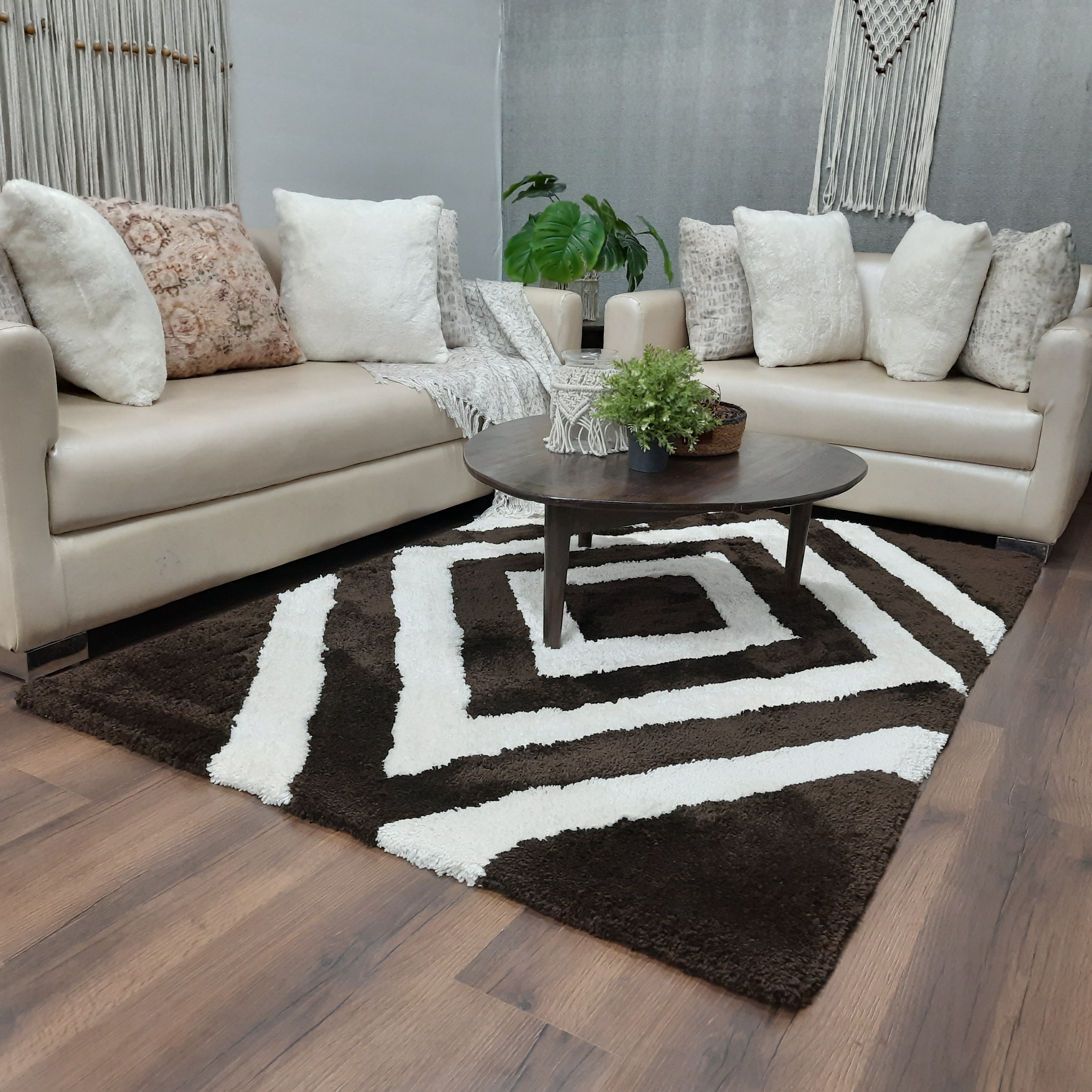 Avioni Home Atlas Collection - Moroccan Style Microfiber Carpet In  Dark Coffee & White| Soft, Non-Slip, Easy to Clean