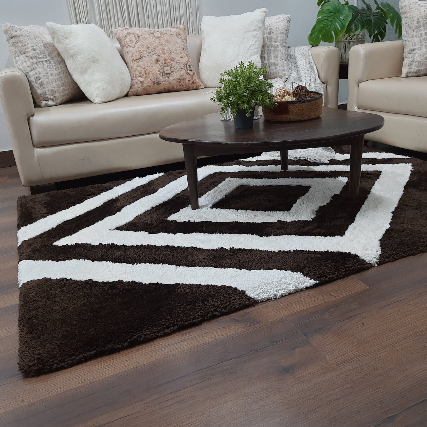 Avioni Home Atlas Collection - Moroccan Style Microfiber Carpet In  Dark Coffee & White| Soft, Non-Slip, Easy to Clean