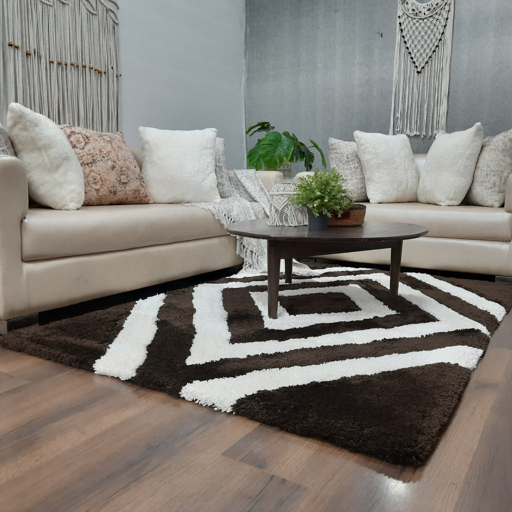 Avioni Home Atlas Collection - Moroccan Style Microfiber Carpet In  Dark Coffee & White| Soft, Non-Slip, Easy to Clean