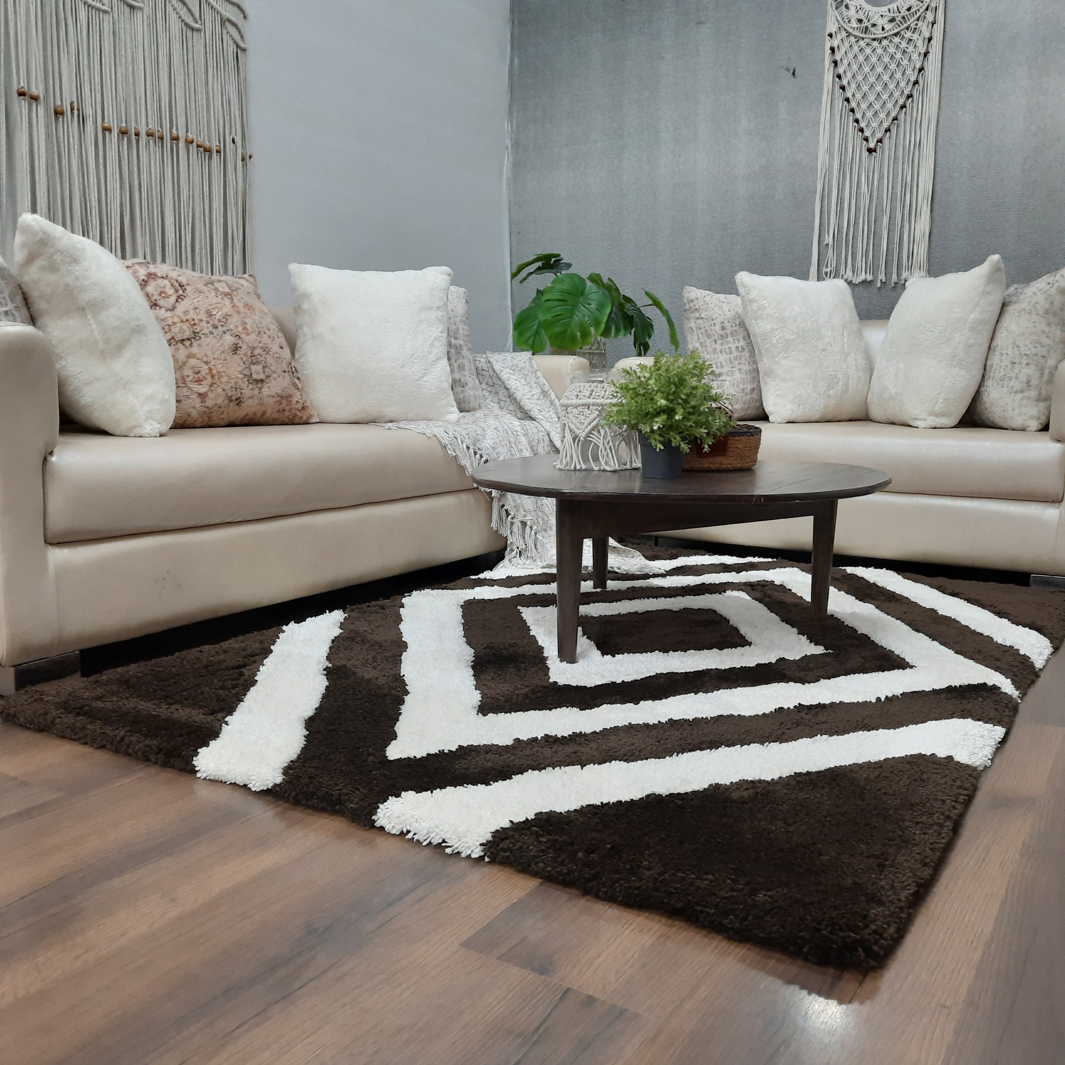 Avioni Home Atlas Collection - Moroccan Style Microfiber Carpet In  Dark Coffee & White| Soft, Non-Slip, Easy to Clean