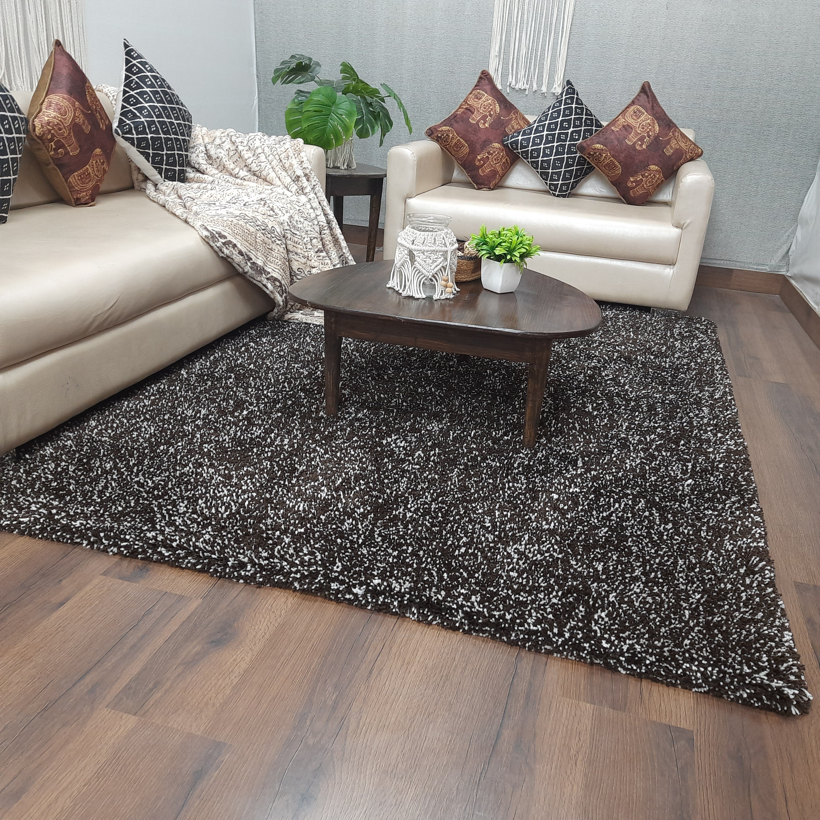 Avioni Home Atlas Collection - Moroccan Style Microfiber Carpet In Brown & White| Soft, Non-Slip, Easy to Clean