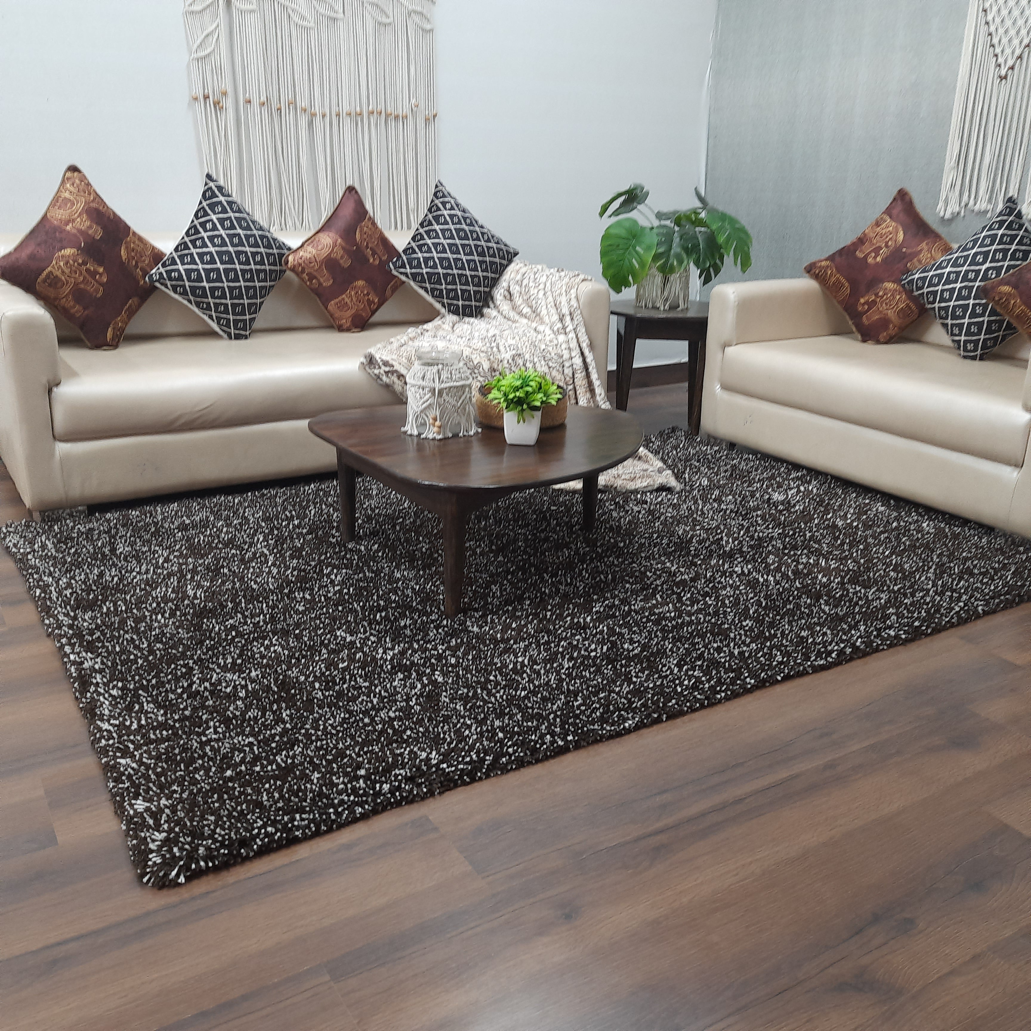 Avioni Home Atlas Collection - Moroccan Style Microfiber Carpet In Brown & White| Soft, Non-Slip, Easy to Clean