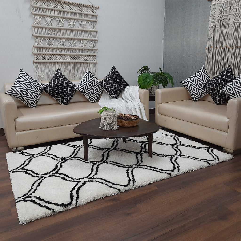 Avioni Home Atlas Collection - Moroccan Style Microfiber Carpet In Black and White | Soft, Non-Slip, Easy to Clean