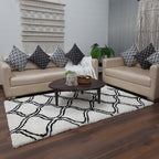 Avioni Home Atlas Collection - Moroccan Style Microfiber Carpet In Black and White | Soft, Non-Slip, Easy to Clean