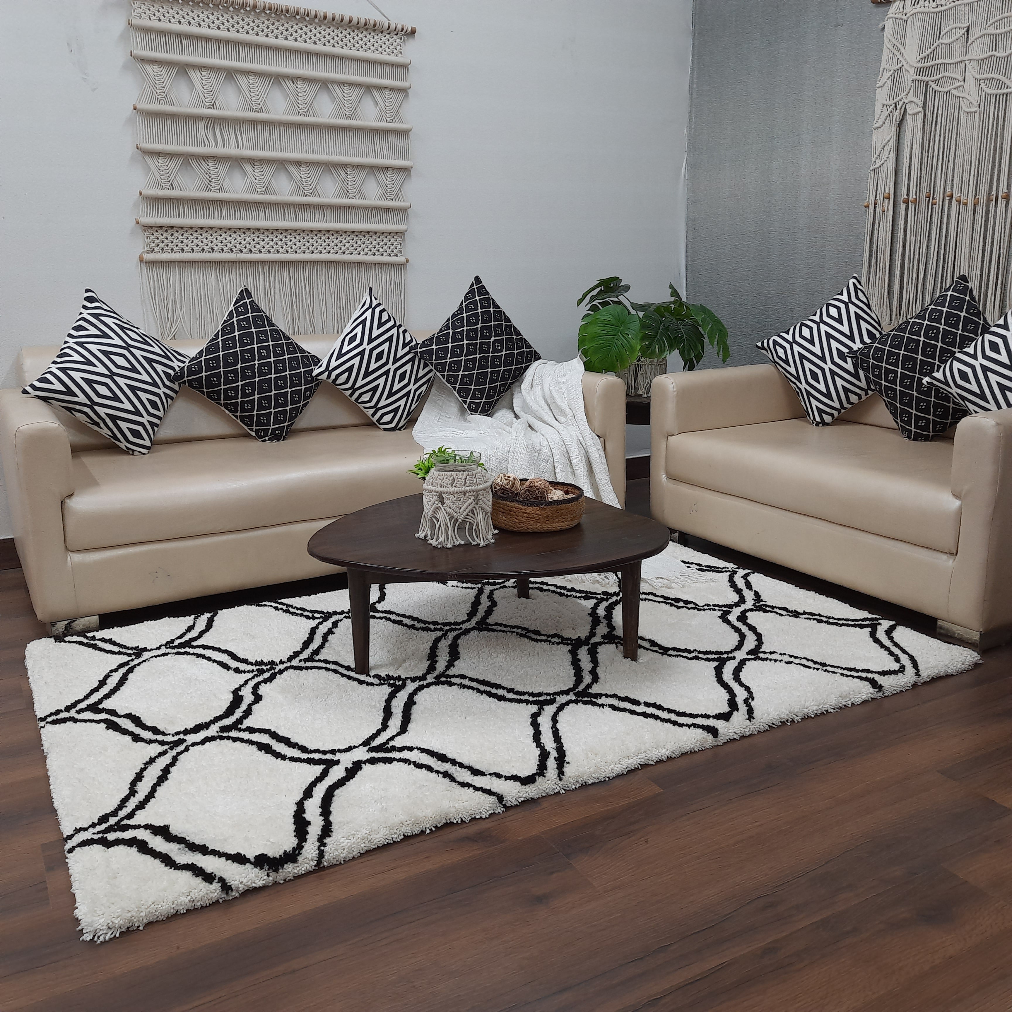 Avioni Home Atlas Collection - Moroccan Style Microfiber Carpet In Black and White | Soft, Non-Slip, Easy to Clean