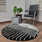 Avioni Home Atlas Collection - Moroccan Style Microfiber Round Carpet In White & Black| Soft, Non-Slip, Easy to Clean