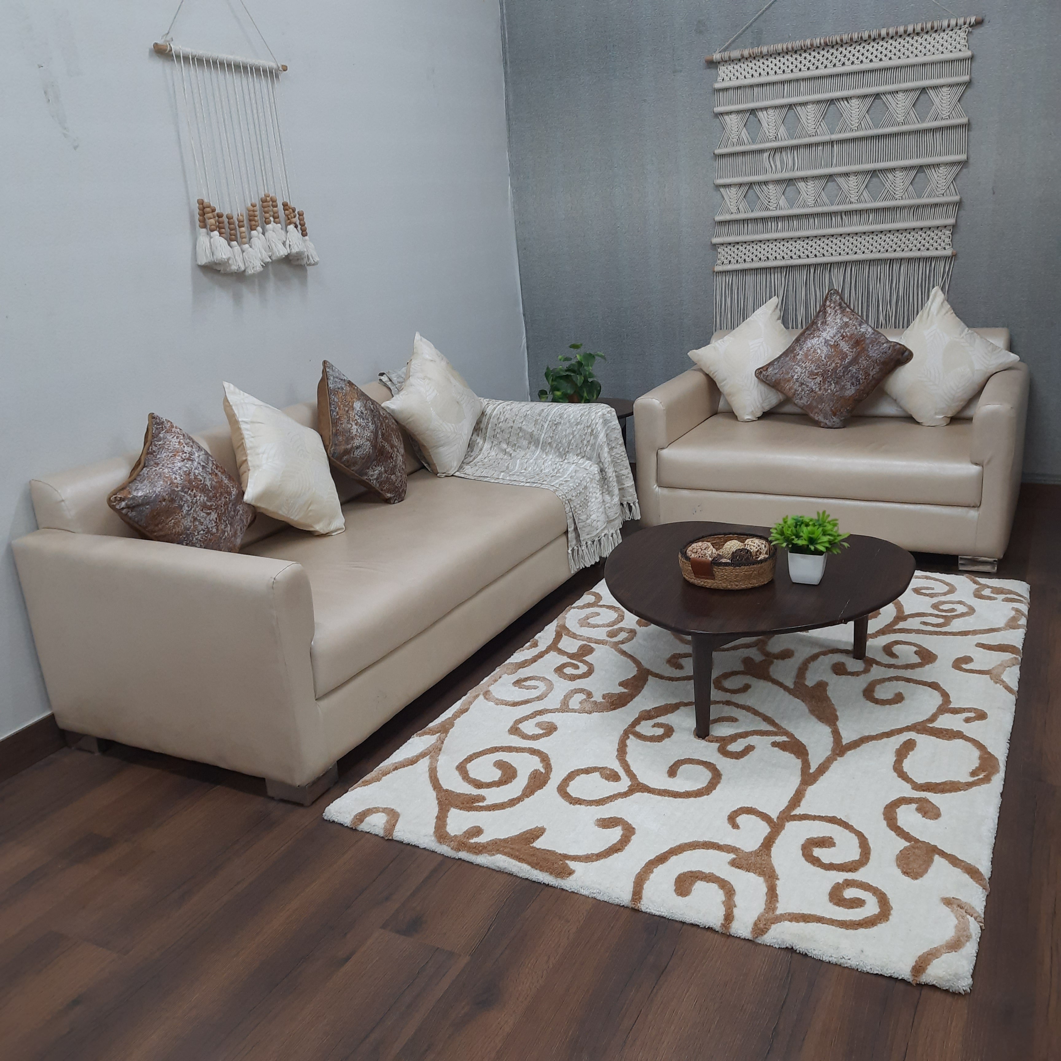 Avioni Home Atlas Collection - Microfiber Floral Carpet In Beige & Ivory| Soft, Easy to Clean