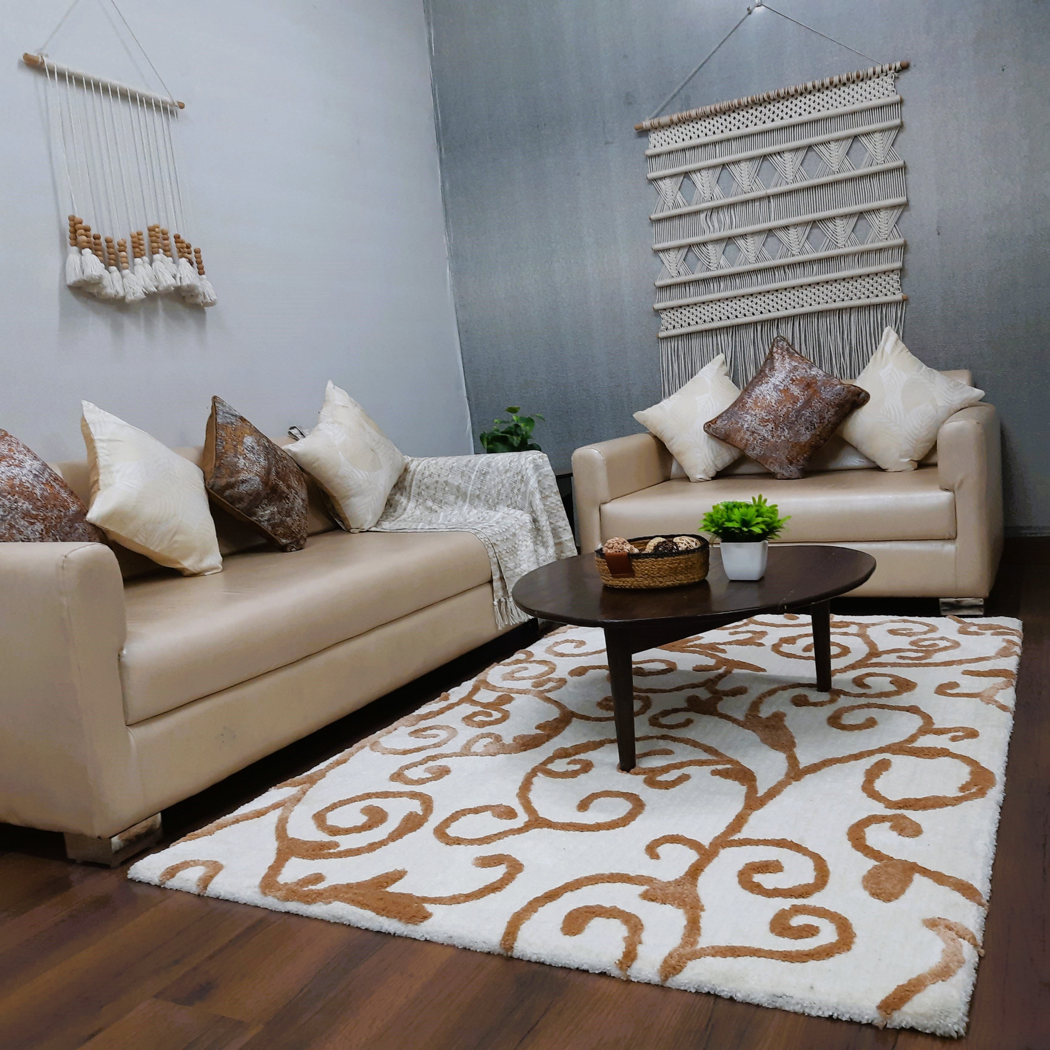 Avioni Home Atlas Collection - Microfiber Floral Carpet In Beige & Ivory| Soft, Easy to Clean