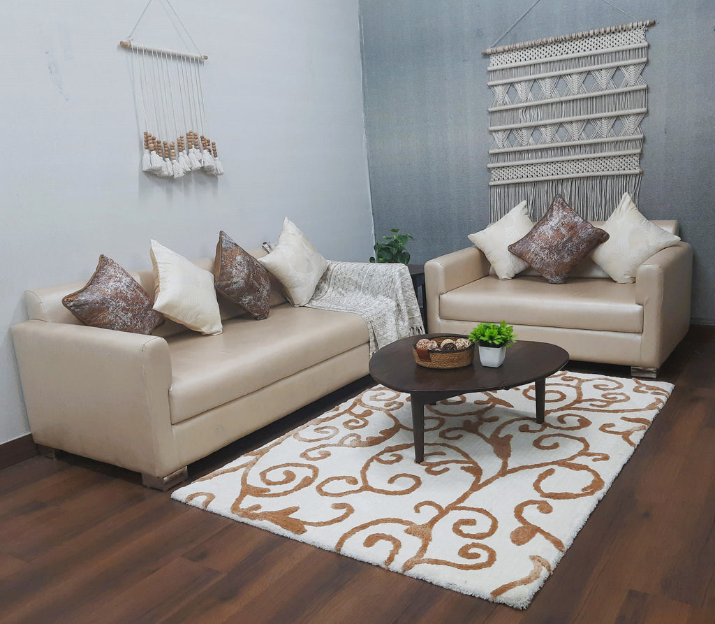 Avioni Home Atlas Collection - Microfiber Floral Carpet In Beige & Ivory| Soft, Easy to Clean