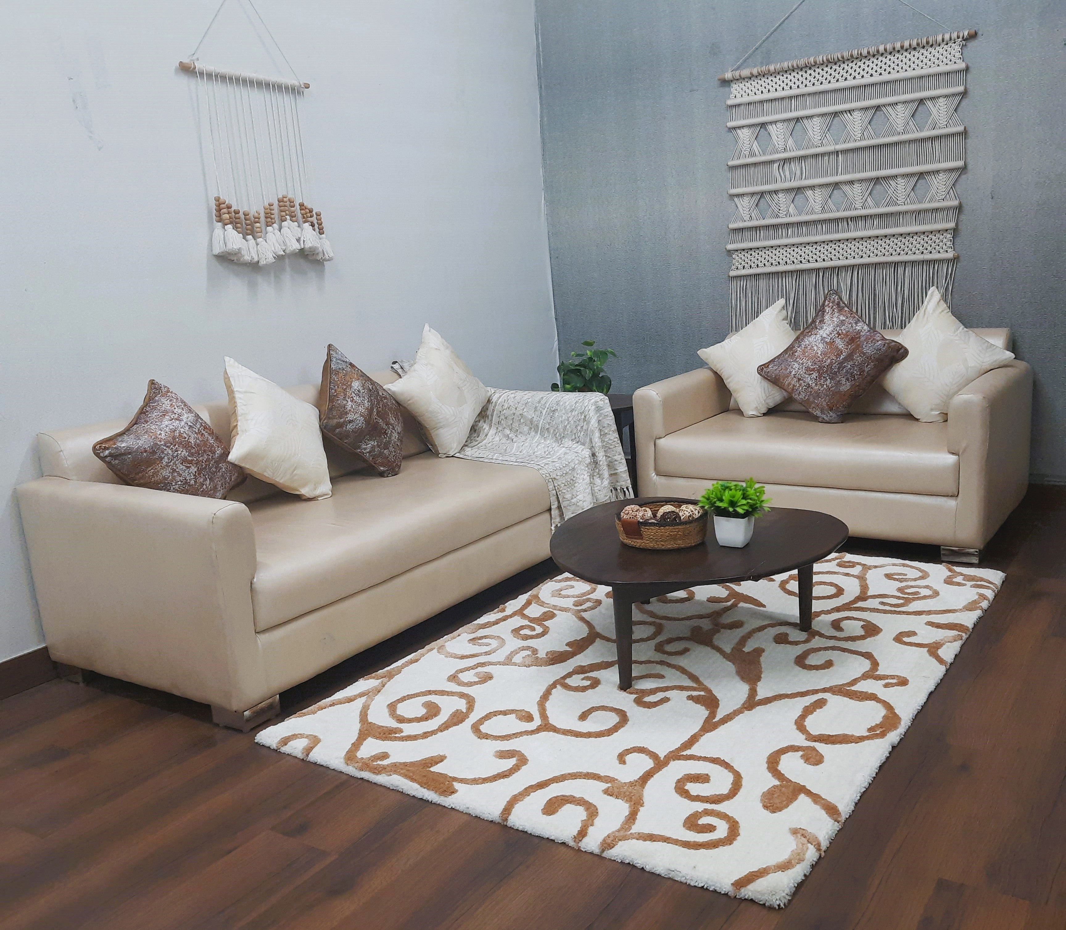 Avioni Home Atlas Collection - Microfiber Floral Carpet In Beige & Ivory| Soft, Easy to Clean