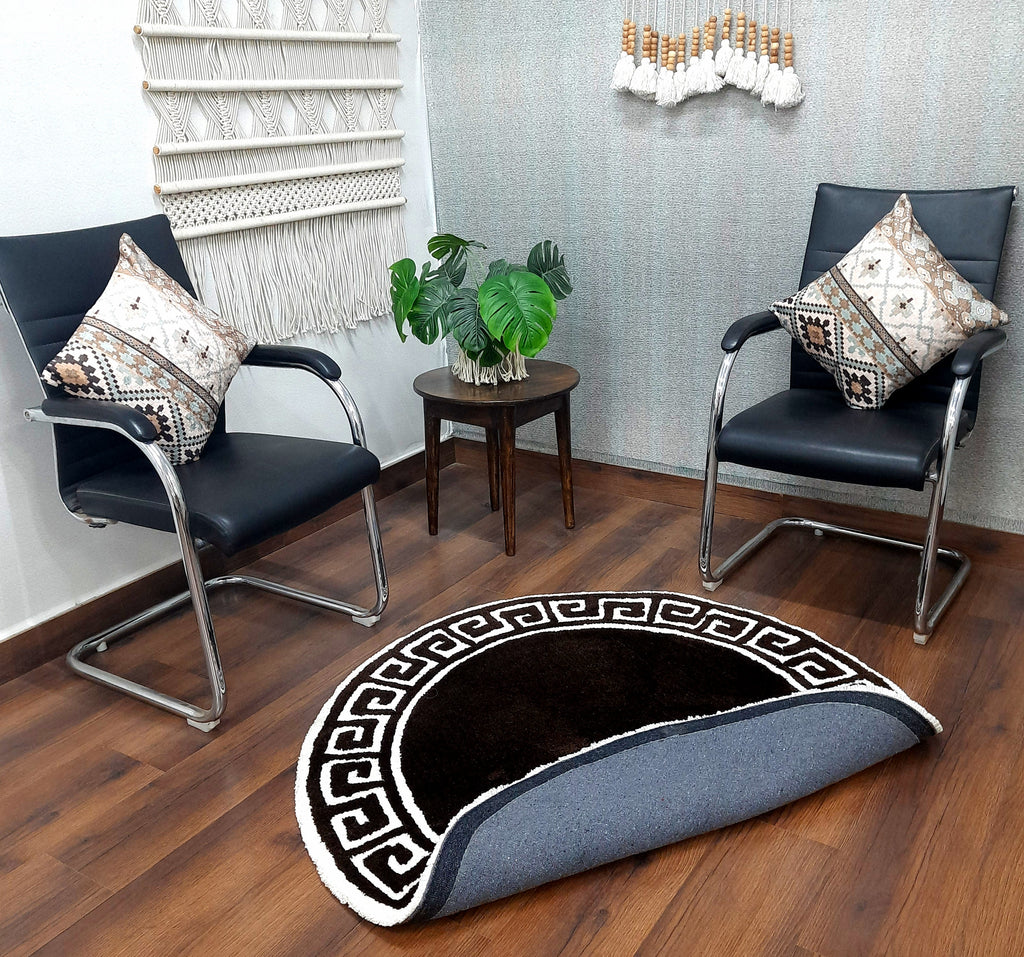 Avioni Home Atlas Collection - Greek Style Microfiber Round Carpet In Brown & White| Soft, Non-Slip, Easy to Clean