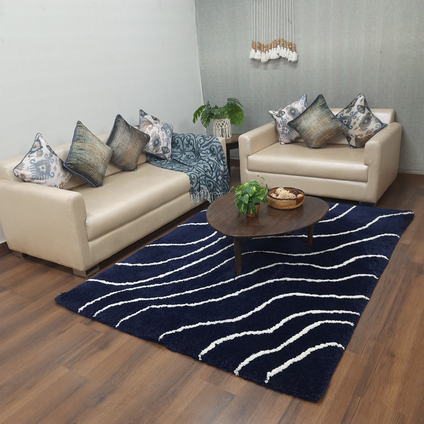 Avioni Home Atlas Collection - Plush Soft Washable Wave Design Carpet In Navy Blue & White| Soft, Carpet Backing, Easy to Clean