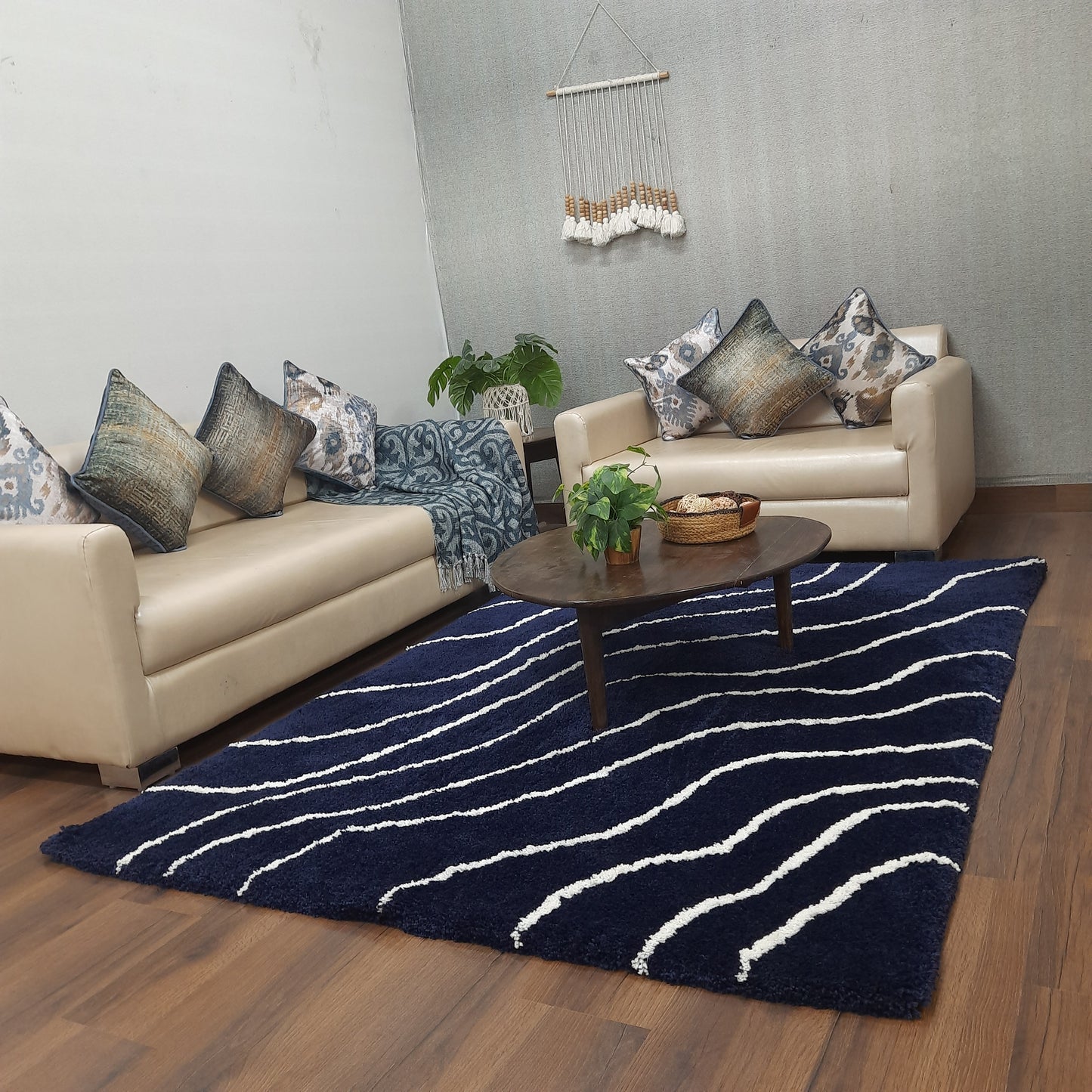 Avioni Home Atlas Collection - Plush Soft Washable Wave Design Carpet In Navy Blue & White| Soft, Carpet Backing, Easy to Clean