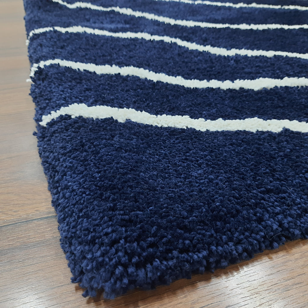 Avioni Home Atlas Collection - Plush Soft Washable Wave Design Carpet In Navy Blue & White| Soft, Carpet Backing, Easy to Clean