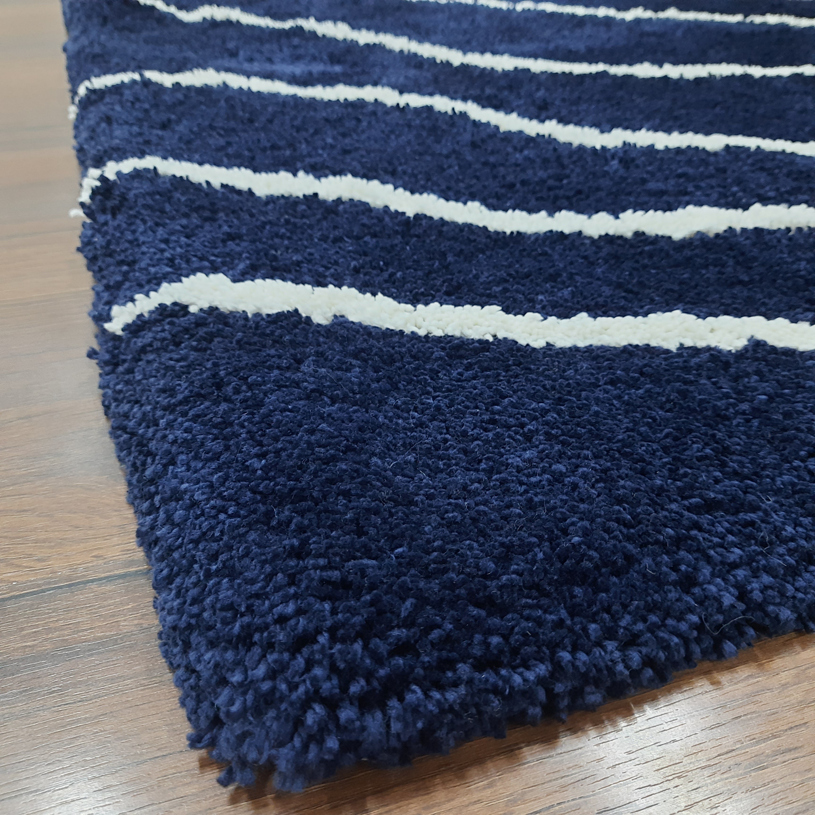 Avioni Home Atlas Collection - Plush Soft Washable Wave Design Carpet In Navy Blue & White| Soft, Carpet Backing, Easy to Clean