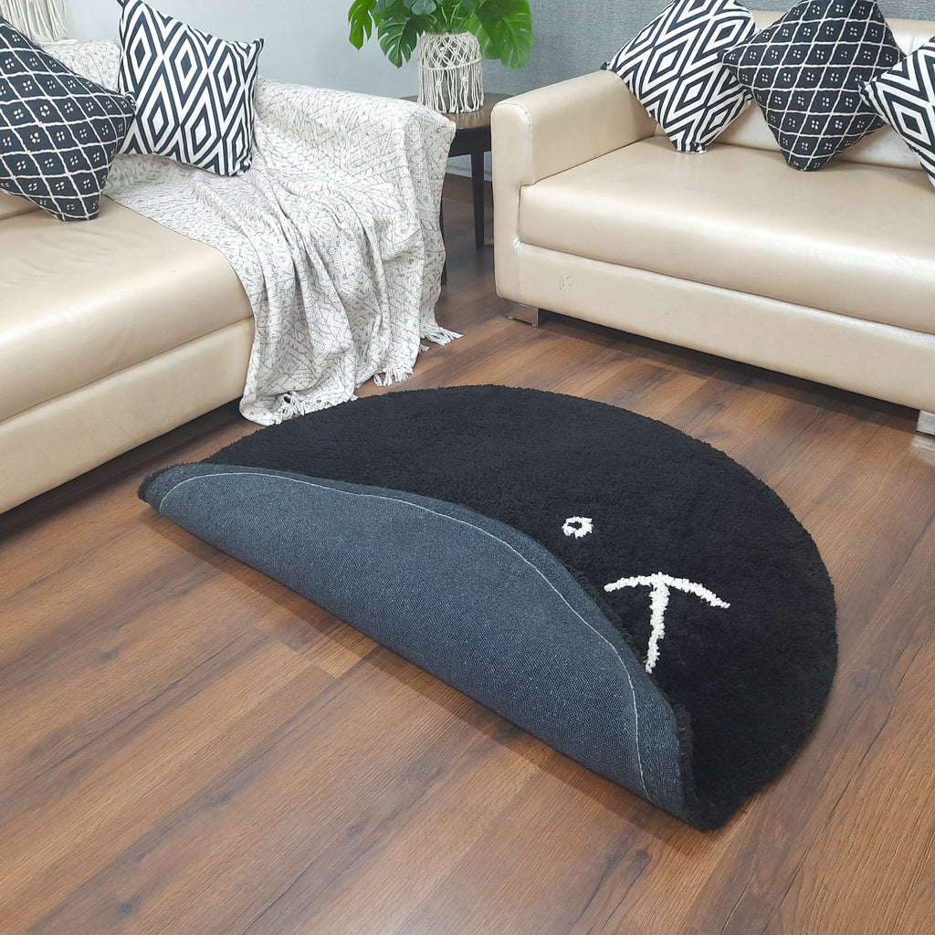 Avioni Home Atlas Collection - Smiley Design Round Carpet In Black| Soft, Non-Slip, Easy to Clean