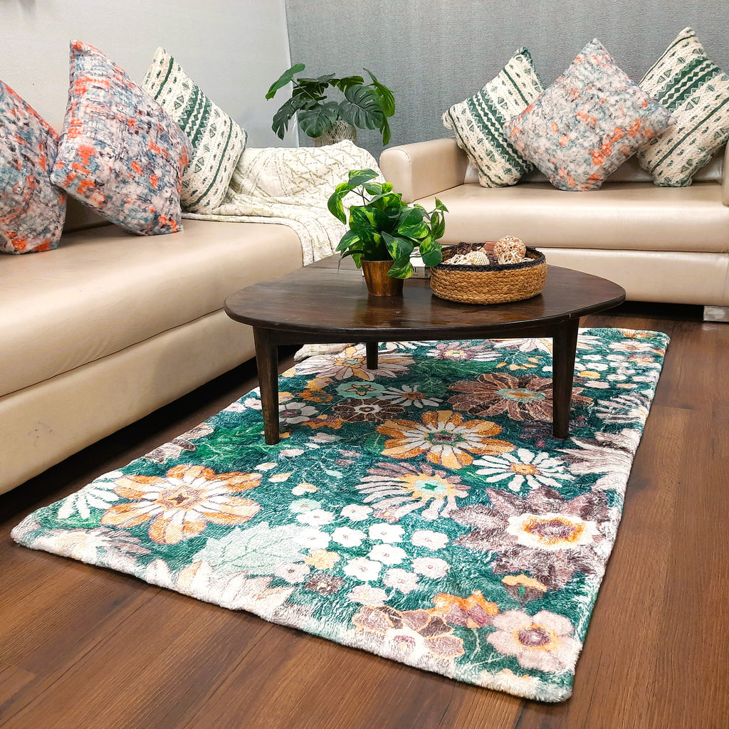 Avioni Home Super Soft Faux Fur Luxury Floral Design Rugs – Multi Color