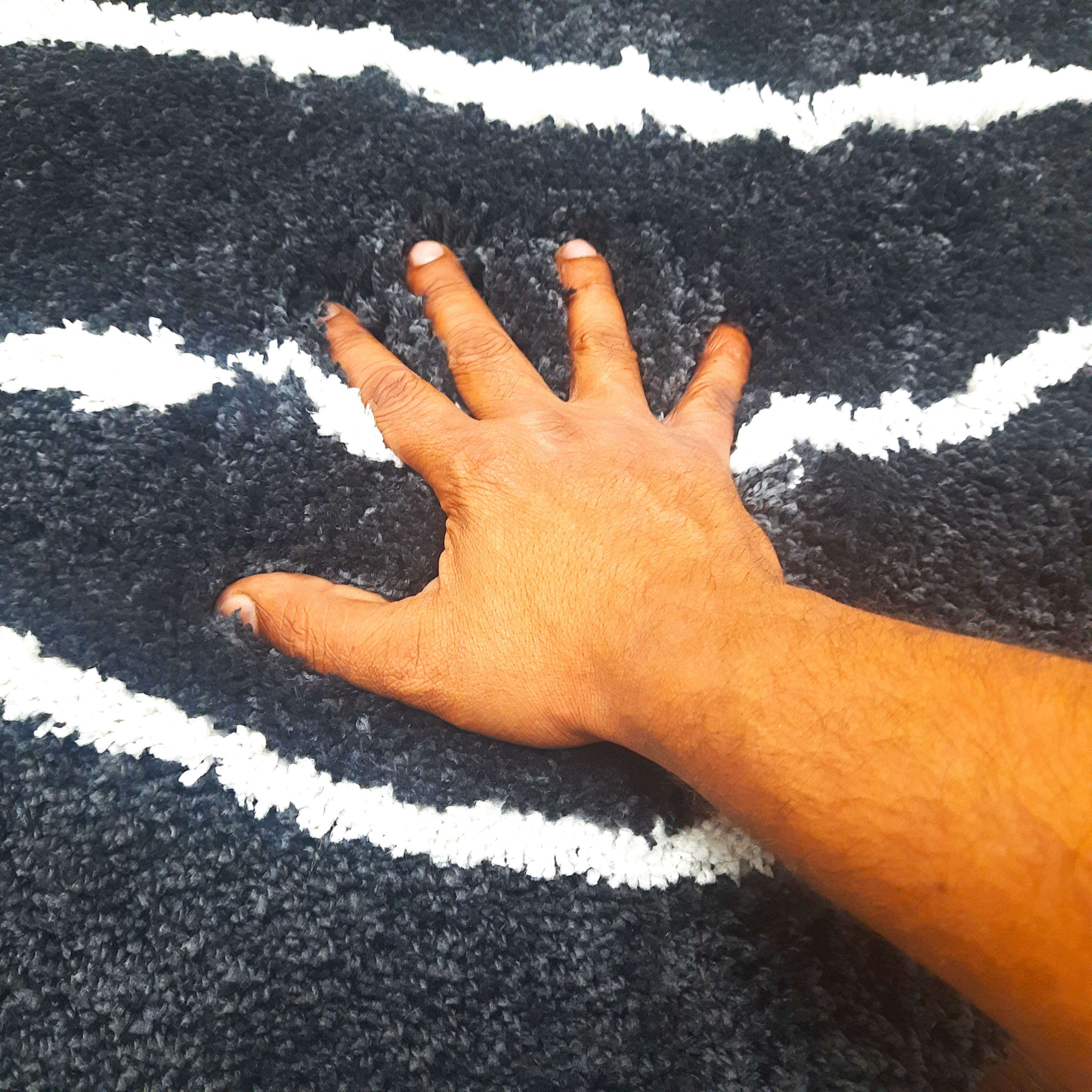 Plush Soft Washable Shaggy Black Carpet With White Wave Design /Bedside Runners by Avioni Home