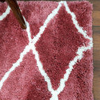 Plush Soft Washable Shaggy Carpet in Wine Color With White Check Design /Bedside Runners by Avioni Home