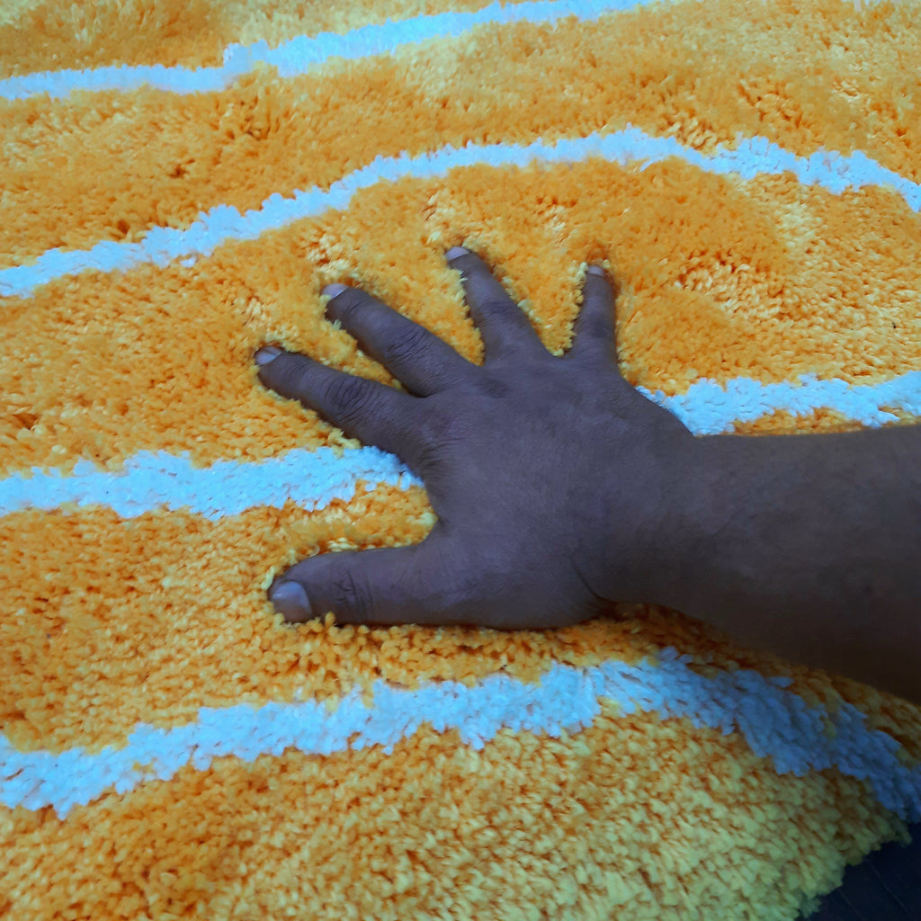 Premium Plush Shaggy Yellow Carpet With White Wave Design /Bedside Runners by Avioni Home