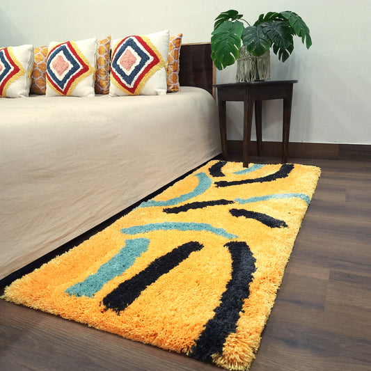 Plush Premium Shaggy Golden Yellow Base & Multi Colour With Modern Design /Bedside Runners by Avioni Home
