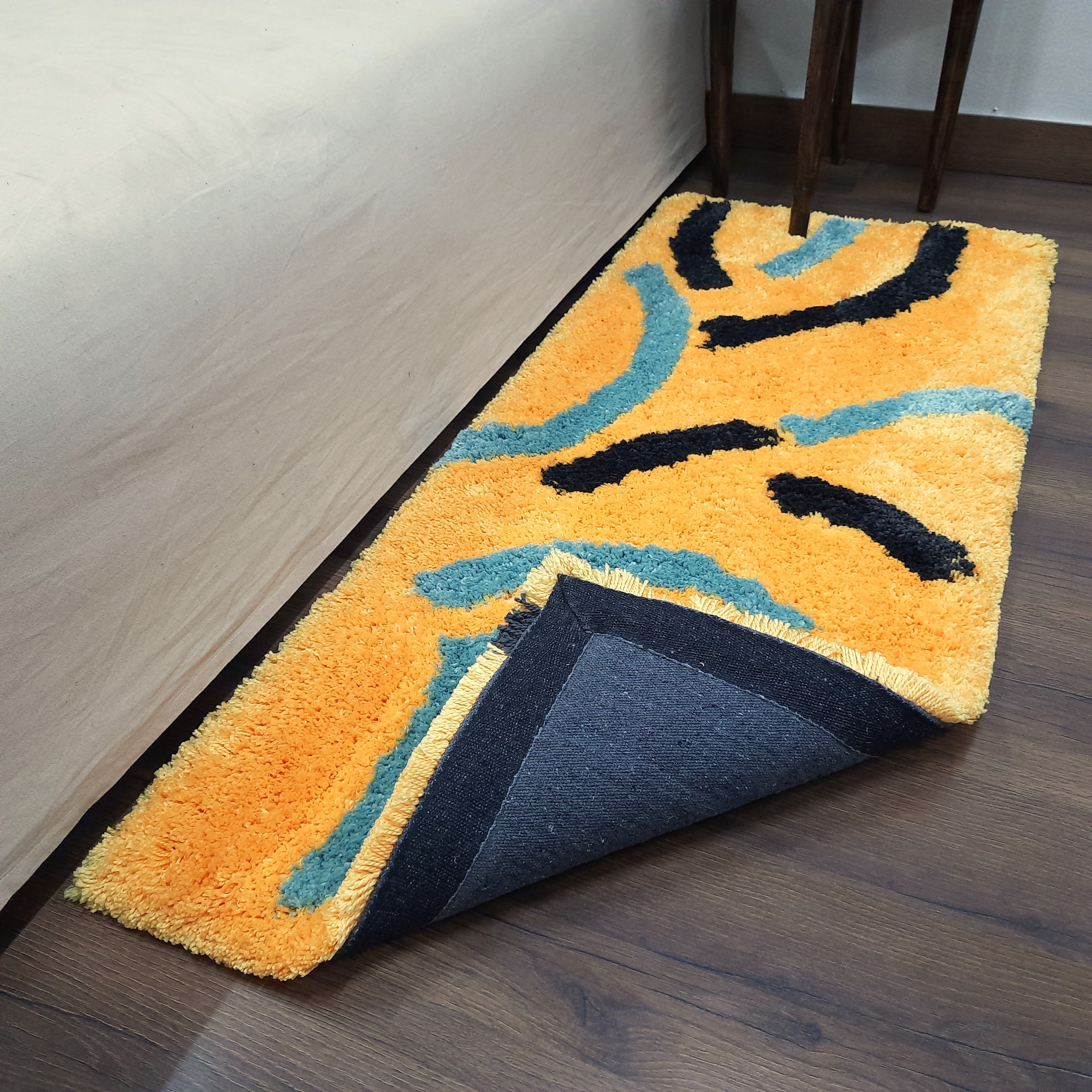 Plush Premium Shaggy Golden Yellow Base & Multi Colour With Modern Design /Bedside Runners by Avioni Home