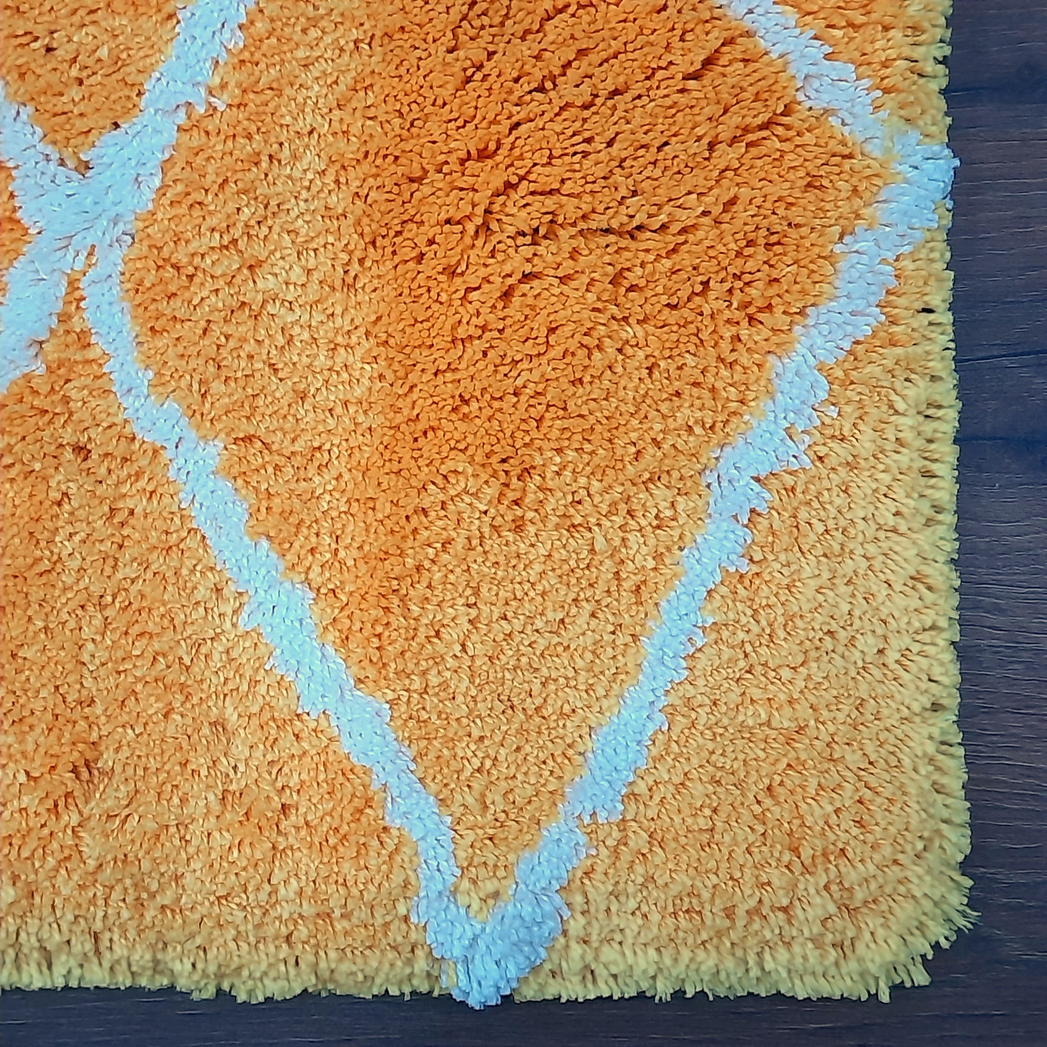 Plush Premium Shaggy Yellow Carpet With White Moroccan Design /Bedside Runners by Avioni Home