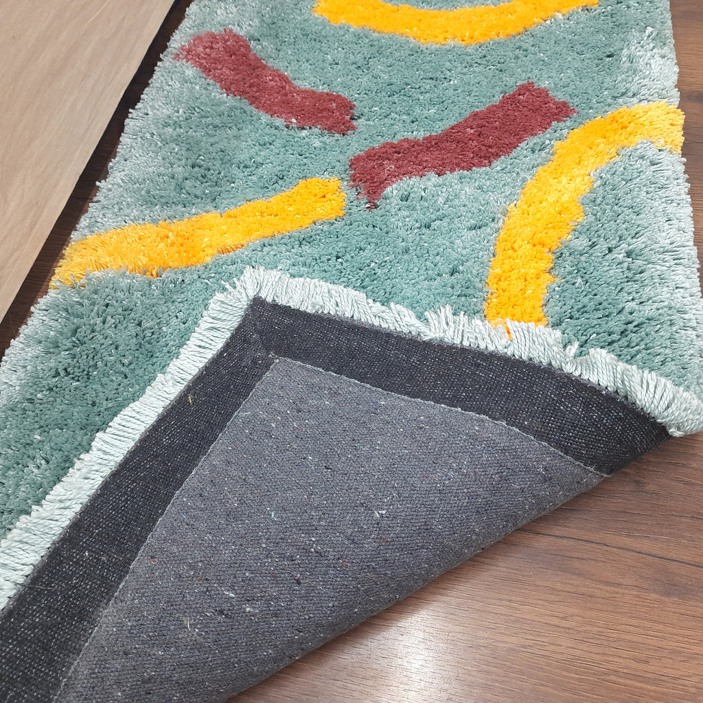 Plush Premium Shaggy Aqua Blue Base & Multi Colour With Modern Design /Bedside Runners by Avioni Home